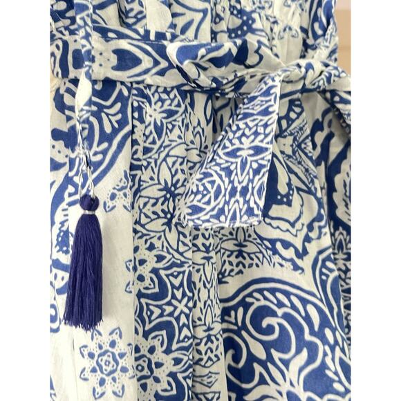 ZARA Belted Long Sleeve Mini Shirt Dress •L• Blue & White Flora Blogger Fave - Picture 8 of 10